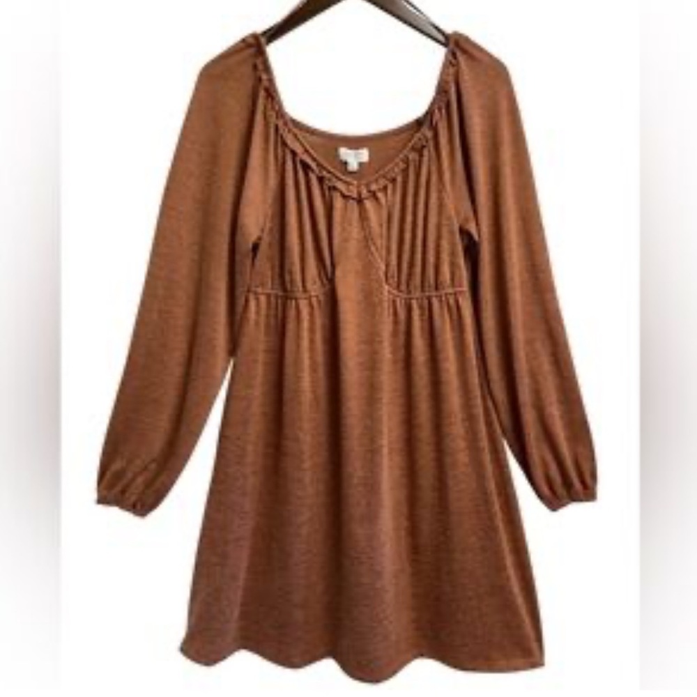 NWT True Craft Rust Long Sleeve Dress ruffled neck super soft plus size: 1X